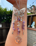 Silver Amethyst & Clear Quartz Butterfly Suncatcher